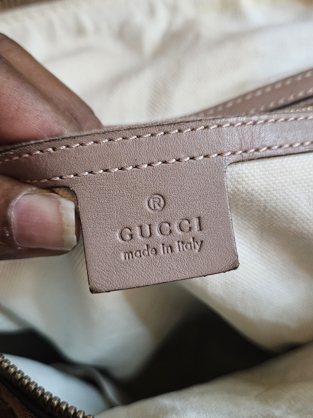 Gucci Beige GG Canvas Boston with Pink Trim and Striped Center - Picture 10 of 13